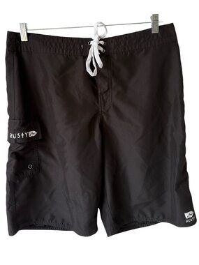 Rusty Y2K Board Shorts Surf Swim Pocket Black Men's 34